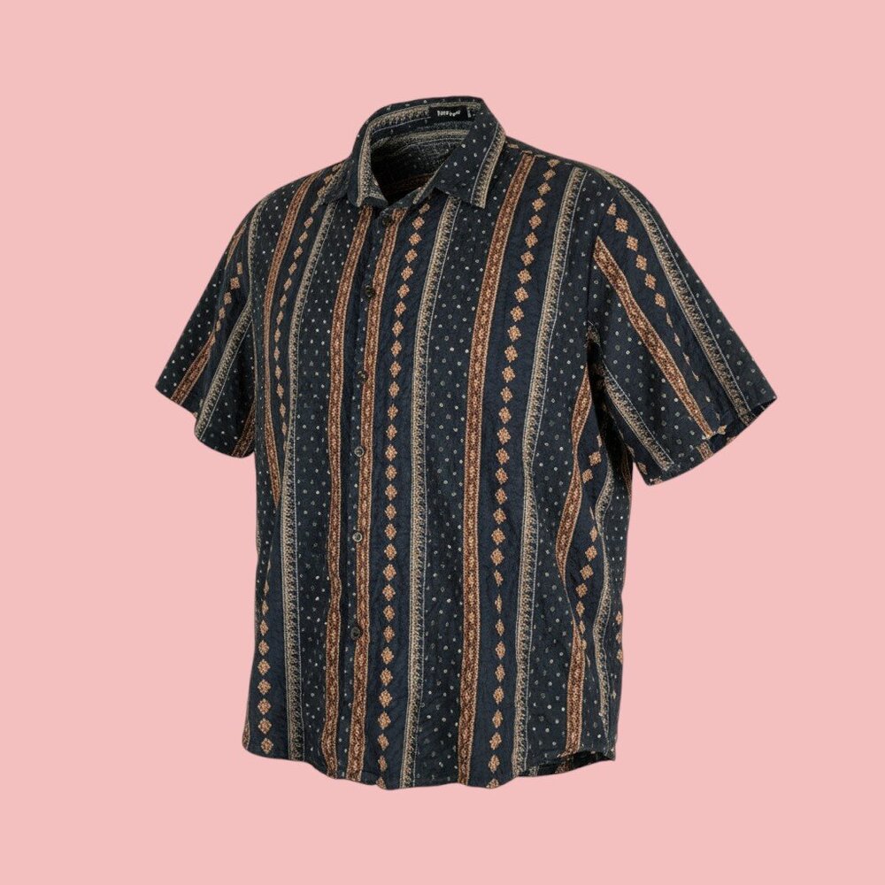 VatPave Men's 3XL Navy Blue Unique Graphic- Short Sleeve Button Up -Beautiful!